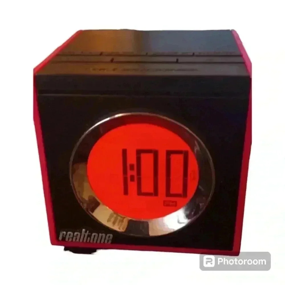 RealTone RT205 AM/FM Black/Hot Pink Dual Alarm Clock Cube